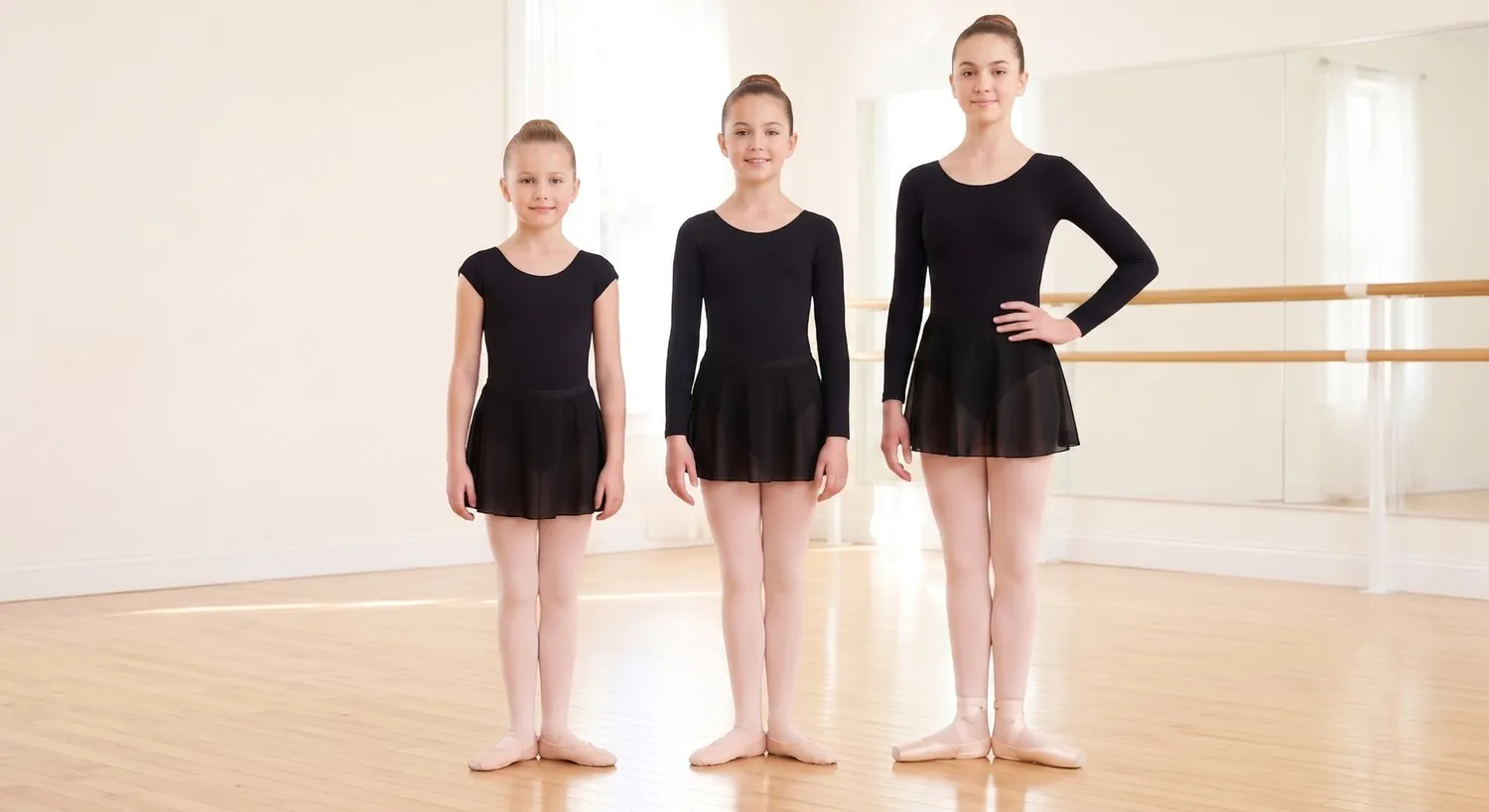 Dress code example for Ballet 2, Ballet 3, Ballet 4 & 5, Pre-Pointe and Pointe